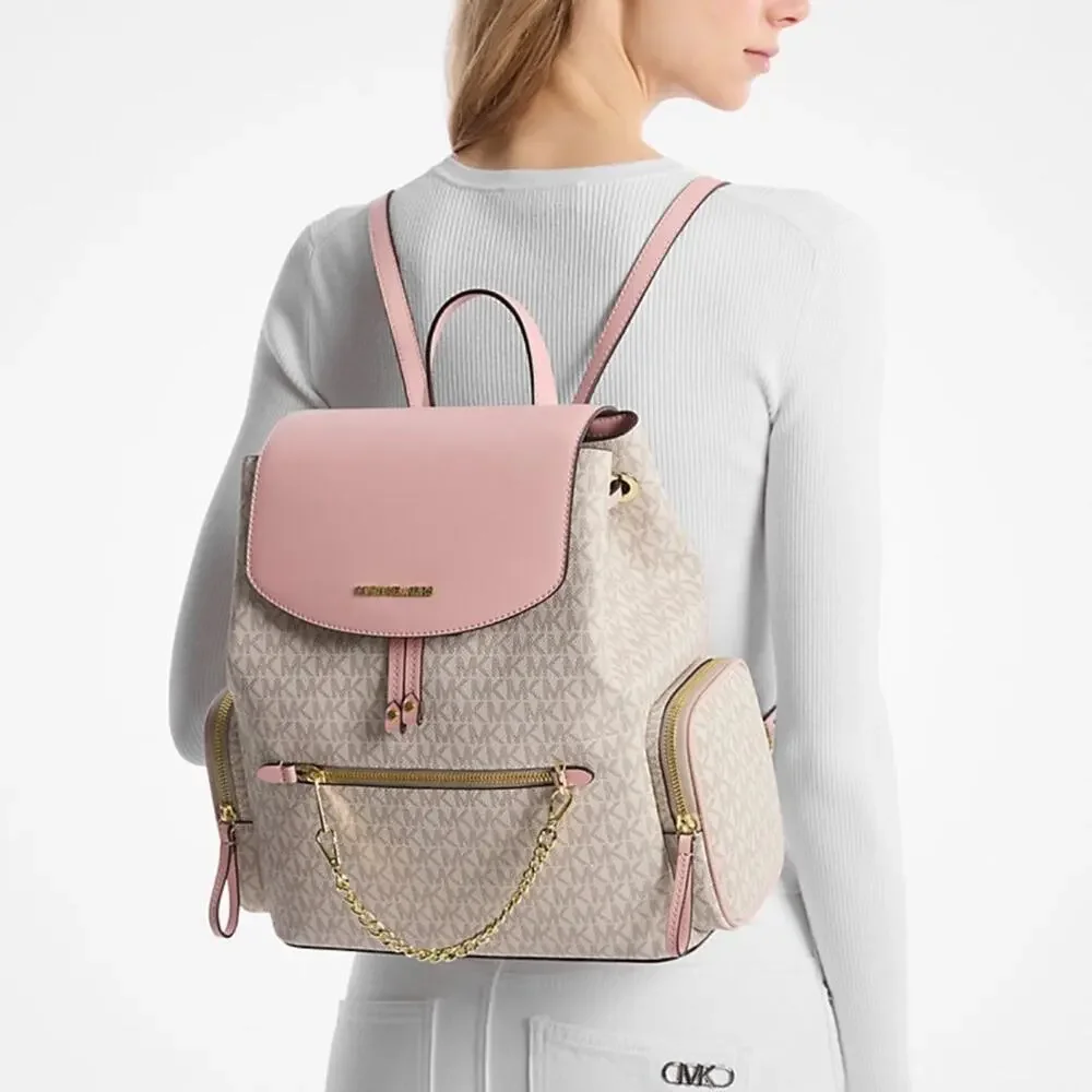 Michael Kors Pink and Cream Jet Set Large Logo Backpack